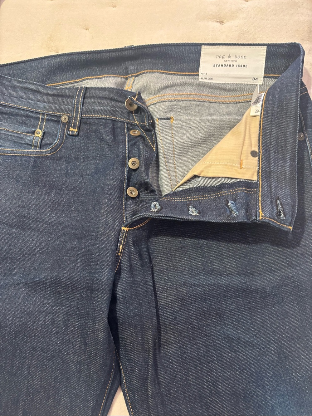 rag & bone Dark Indigo Button-Fly Slim Jeans fit 2